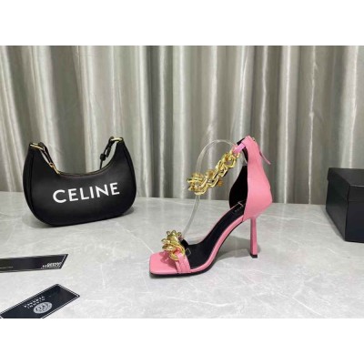 Versace Medusa Chain Sandals 110mm In Pink Leather