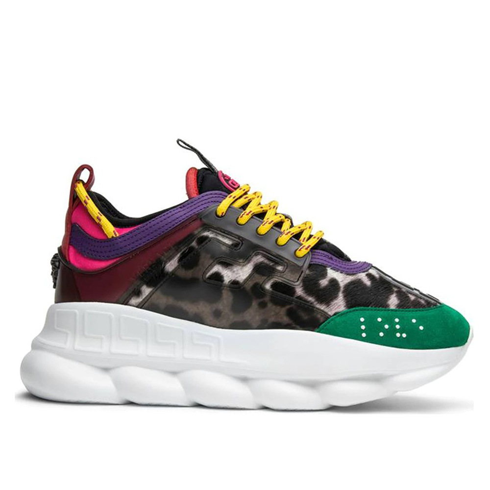 Versace Multicolour Chain Reaction Sneakers With Leopard Print
