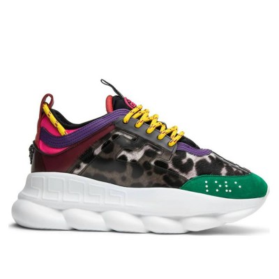 Versace Multicolour Chain Reaction Sneakers With Leopard Print
