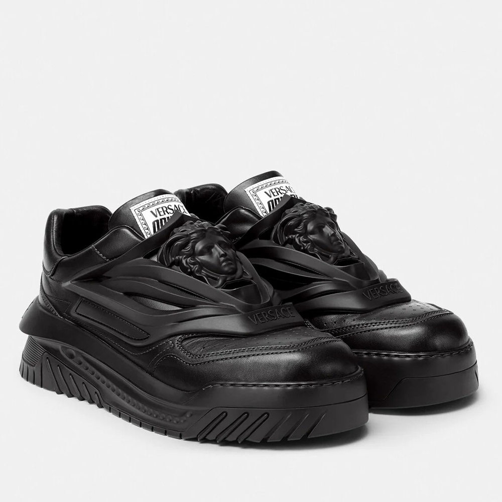 Versace Odissea Sneakers In Black Leather
