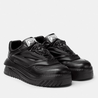 Versace Odissea Sneakers In Black Leather