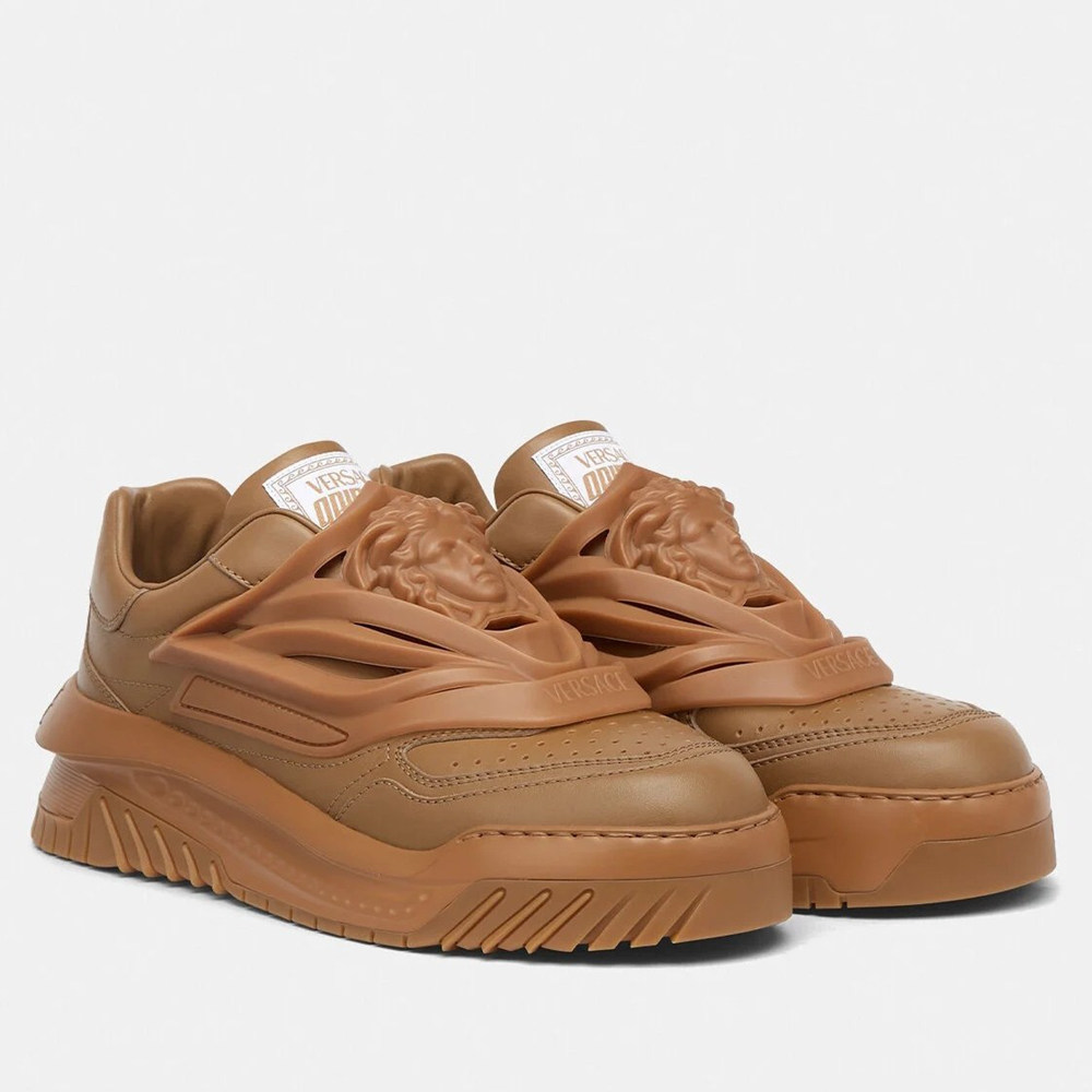 Versace Odissea Sneakers In Brown Leather