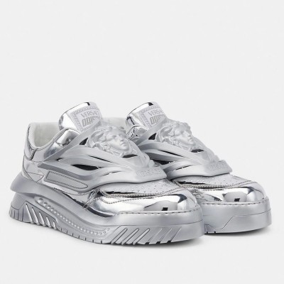 Versace Odissea Sneakers In Silver Leather