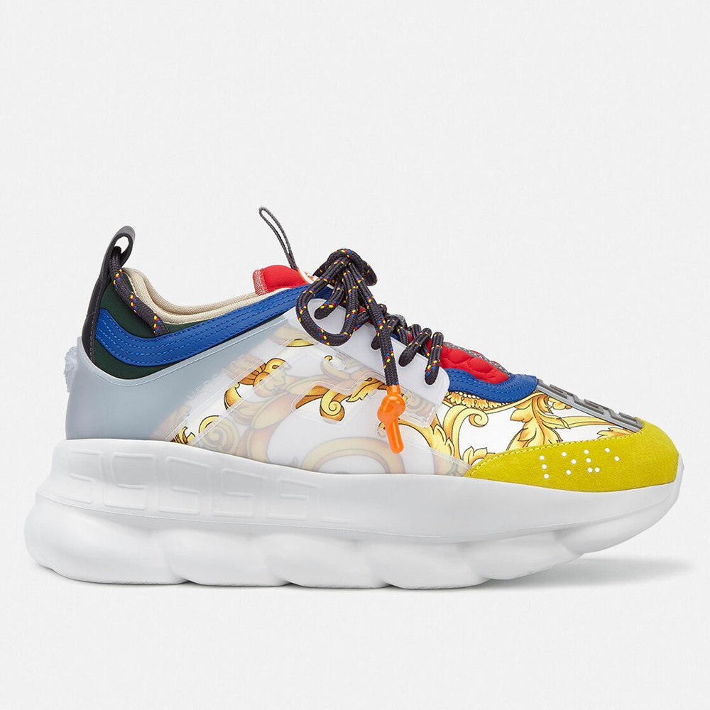 Versace White Chain Reaction Sneakers With Baroque Print