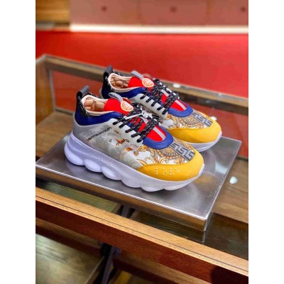 Versace White Chain Reaction Sneakers With Baroque Print