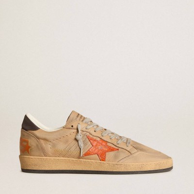 Golden Goose Ball Star Sneakers In Beige Nubuck With Croc-print Leather Star And Nubuck Heel Tab