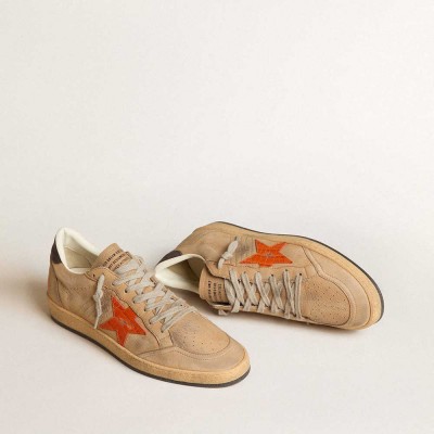 Golden Goose Ball Star Sneakers In Beige Nubuck With Croc-print Leather Star And Nubuck Heel Tab