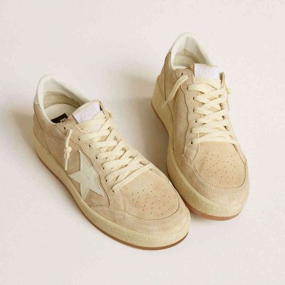 Golden Goose Ball Star Sneakers In Beige Suede With White Leather Star And Heel Tab