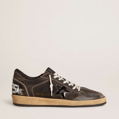 Golden Goose Ball Star Sneakers In Black Denim With Black Leather Star And Inserts
