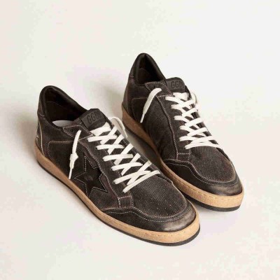 Golden Goose Ball Star Sneakers In Black Denim With Black Leather Star And Inserts