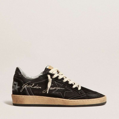 Golden Goose Ball Star Sneakers In Black Mesh With Black Suede Star