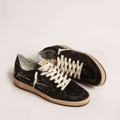 Golden Goose Ball Star Sneakers In Black Mesh With Black Suede Star