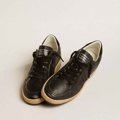 Golden Goose Ball Star Sneakers In Black Nappa With Black Glitter Star And Suede Heel Tab