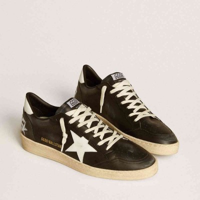 Golden Goose Ball Star Sneakers In Black Nappa With White Leather Star And Heel Tab