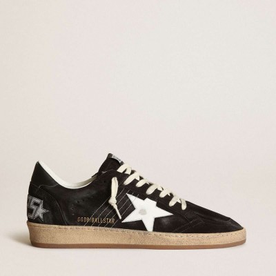 Golden Goose Ball Star Sneakers In Black Suede With White Leather Star