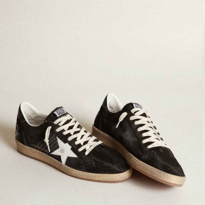 Golden Goose Ball Star Sneakers In Black Suede With White Leather Star