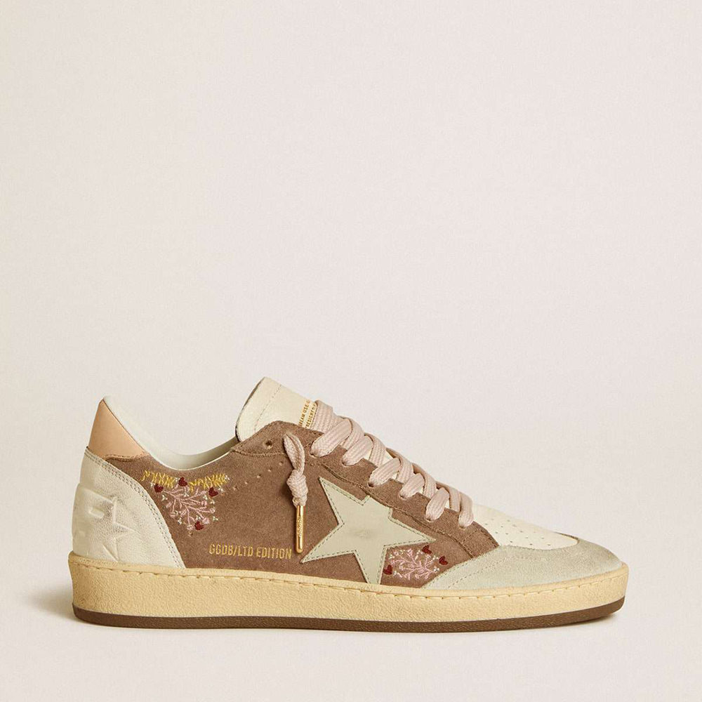 Golden Goose Ball Star Sneakers In Brown Suede With Leather Star And Heel Tab