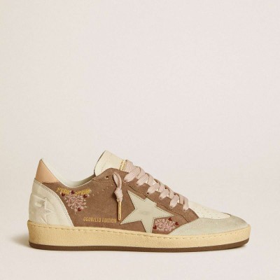 Golden Goose Ball Star Sneakers In Brown Suede With Leather Star And Heel Tab