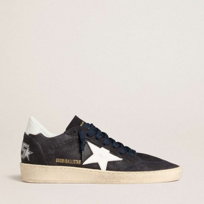 Golden Goose Ball Star Sneakers In Dark Blue Suede With Leather Star And Heel Tab