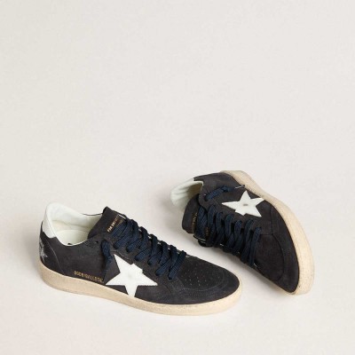 Golden Goose Ball Star Sneakers In Dark Blue Suede With Leather Star And Heel Tab