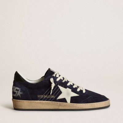Golden Goose Ball Star Sneakers In Dark Blue Suede With White Nubuck Star