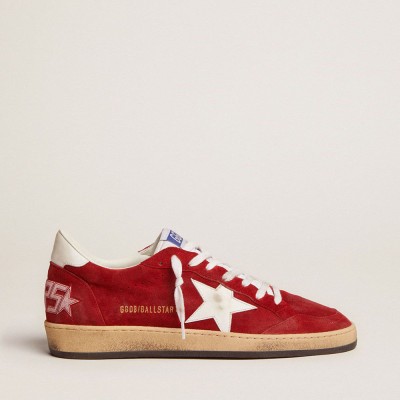 Golden Goose Ball Star Sneakers In Dark Red Suede With White Star And Heel Tab