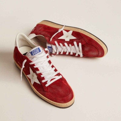 Golden Goose Ball Star Sneakers In Dark Red Suede With White Star And Heel Tab