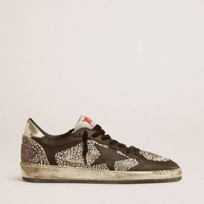 Golden Goose Ball Star Sneakers In Elephant-print Leather With Black Leather Star