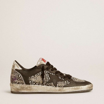 Golden Goose Ball Star Sneakers In Elephant-print Leather With Black Leather Star