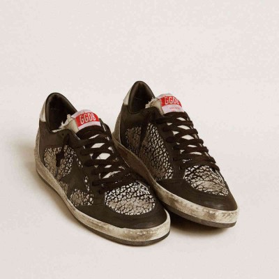 Golden Goose Ball Star Sneakers In Elephant-print Leather With Black Leather Star
