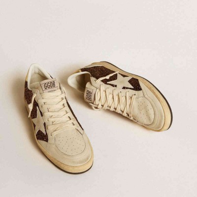 Golden Goose Ball Star Sneakers In Glitter With Leather Star And Metallic Leather Heel Tab