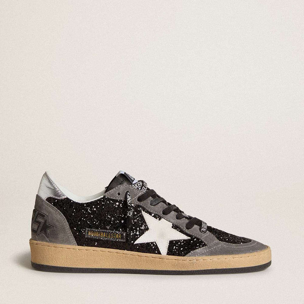 Golden Goose Ball Star Sneakers In Glitter With Leather Star And Metallic Leather Heel Tab