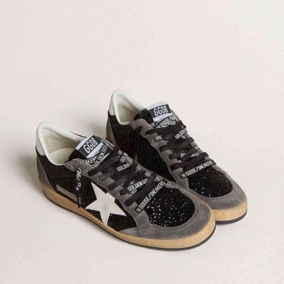 Golden Goose Ball Star Sneakers In Glitter With Leather Star And Metallic Leather Heel Tab