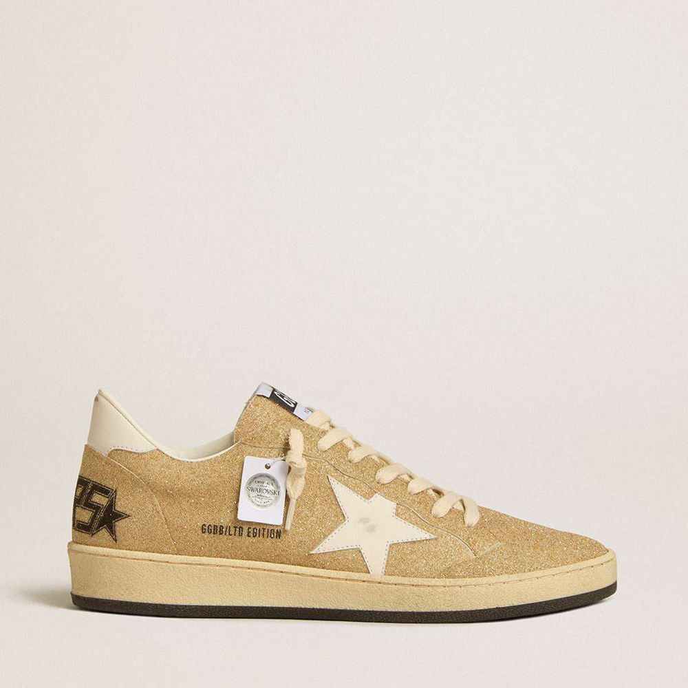 Golden Goose Ball Star Sneakers In Golden Swarovski Crystals With Milk-white Leather Star