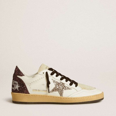 Golden Goose Ball Star Sneakers In Leather And Suede With Glitter Star And Heel Tab