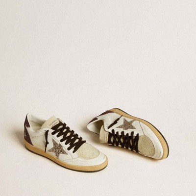 Golden Goose Ball Star Sneakers In Leather And Suede With Glitter Star And Heel Tab