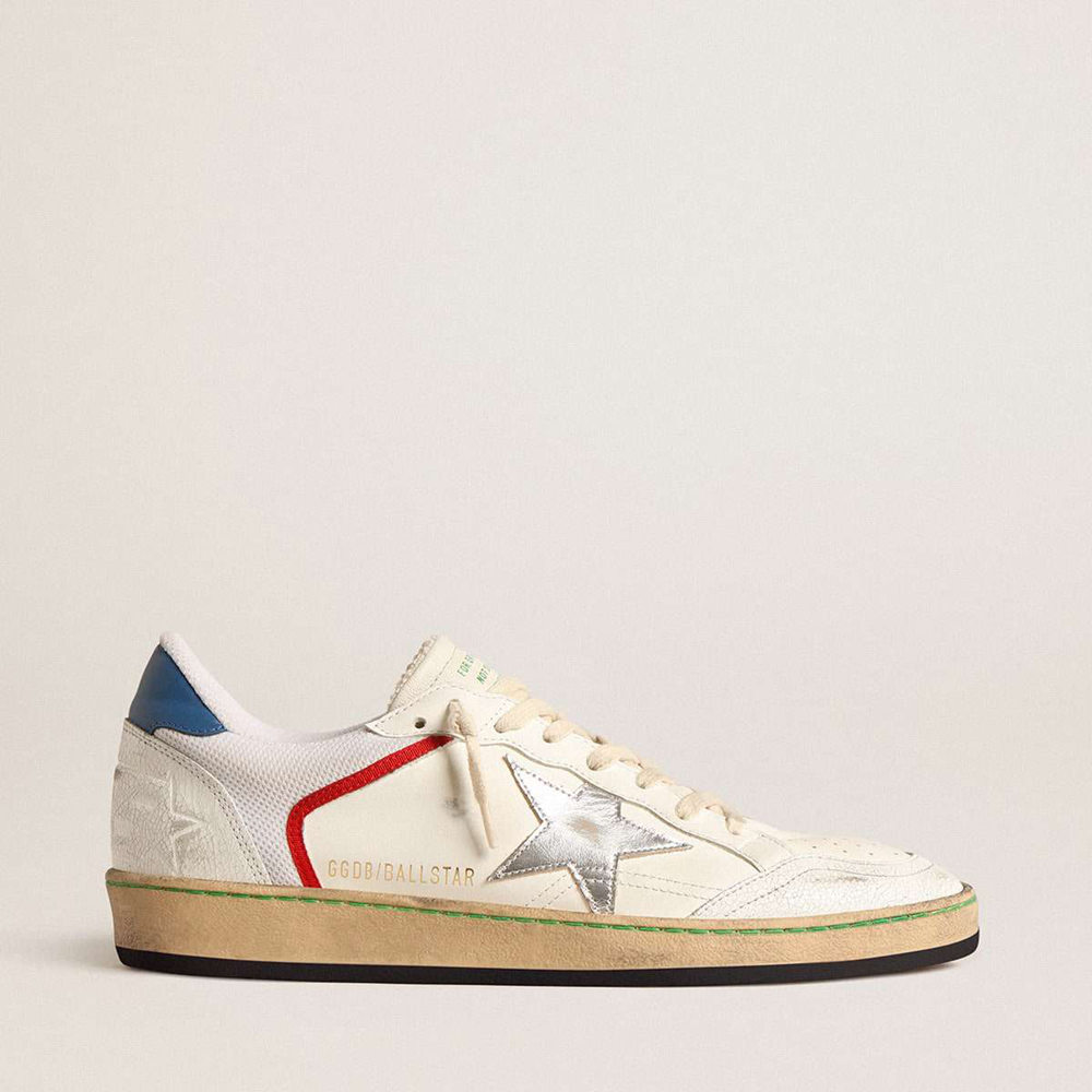 Golden Goose Ball Star Sneakers In Nappa And Mesh With Silver Metallic Leather Star