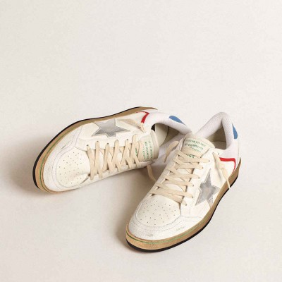 Golden Goose Ball Star Sneakers In Nappa And Mesh With Silver Metallic Leather Star