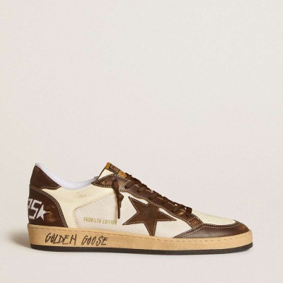 Golden Goose Ball Star Sneakers In Nappa And Mesh With Suede Star And Brown Leather Inserts
