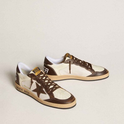 Golden Goose Ball Star Sneakers In Nappa And Mesh With Suede Star And Brown Leather Inserts