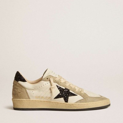Golden Goose Ball Star Sneakers In Nappa And Suede With Black Glitter Star And Heel Tab