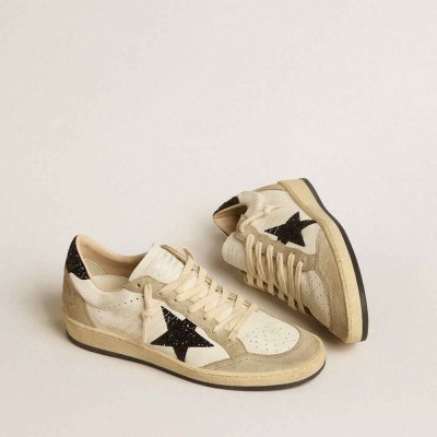 Golden Goose Ball Star Sneakers In Nappa And Suede With Black Glitter Star And Heel Tab