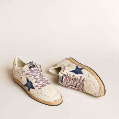 Golden Goose Ball Star Sneakers In Nappa Leather With Blue Suede Star And Platinum Leather Heel Tab