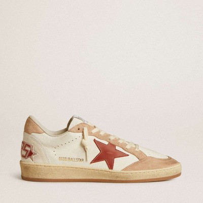 Golden Goose Ball Star Sneakers In Nappa Leather With Red Star And Pink Suede Inserts