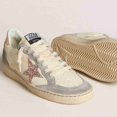 Golden Goose Ball Star Sneakers In Nappa With Glitter Star And Metallic Heel Tab