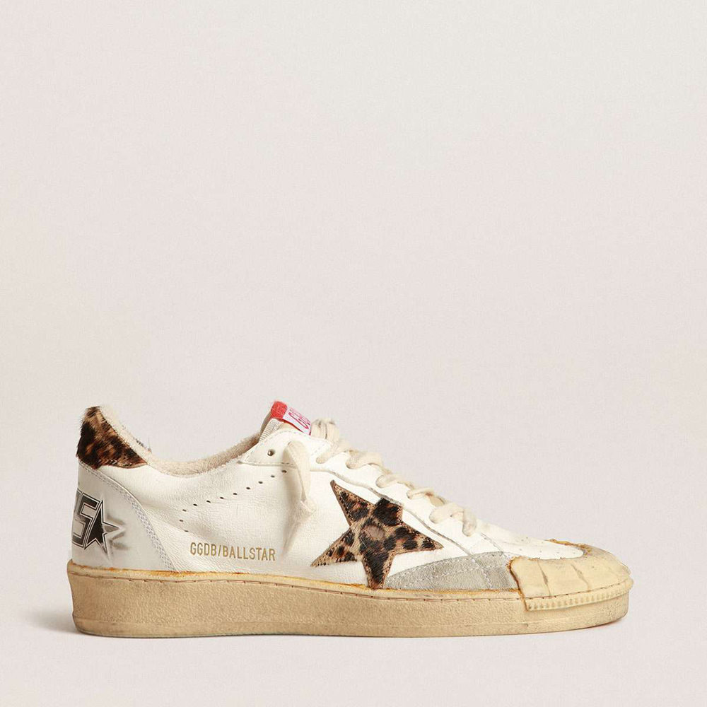 Golden Goose Ball Star Sneakers In Nappa With Leopard-print Pony Skin Star And Heel Tab