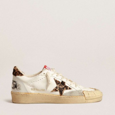 Golden Goose Ball Star Sneakers In Nappa With Leopard-print Pony Skin Star And Heel Tab
