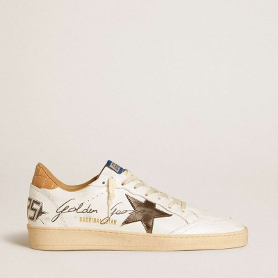Golden Goose Ball Star Sneakers In Nappa With Metallic Star And Croc-print Leather Heel Tab