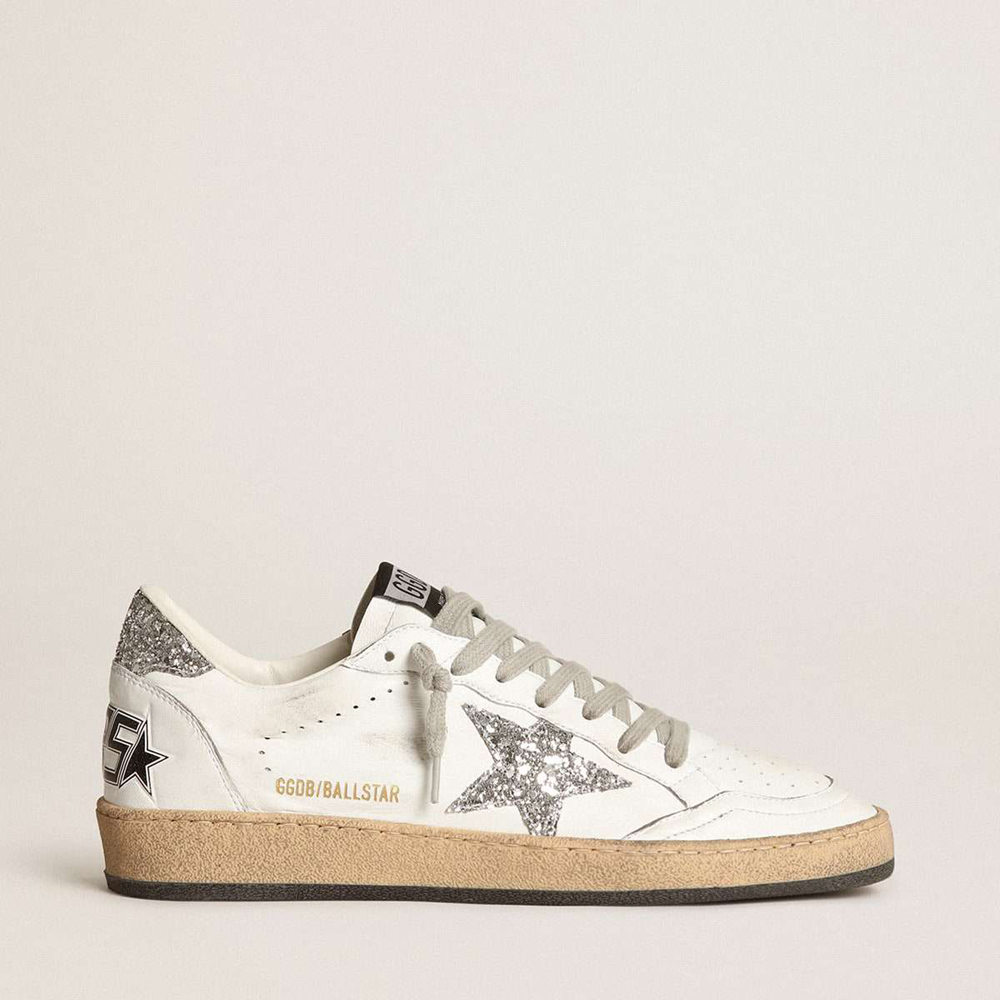 Golden Goose Ball Star Sneakers In Nappa With White Star And Glitter Heel Tab