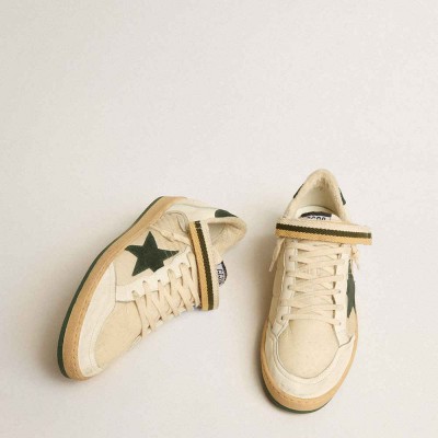 Golden Goose Ball Star Sneakers In Nylon And Nappa With Green Suede Star And Heel Tab